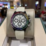 Rolex Daytona Replica with Rainbow Diamond Bezel 316L Steel 43mm Japan Quartz Movement Rubber Strap Replica Watch